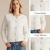 Womens 2024 Long Sleeve Crew Neck Cardigan Button Down Knitted Shirt Outerwear with Pockets White at Amazon Women’s Clothing store