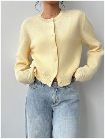 SOLY HUX Women's Button Down Cropped Lightweight Cardigan Sweater Cute Fall Fashion 2025 Mustard Yellow X-Small at Amazon Women’s Clothing store