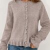 PRETTYGARDEN Womens Fall Button Down Cardigans Chunky Knit Ruffle Open Front Cropped Cardigan Sweaters Soft Long Sleeve Tops (Oatmeal,Medium) at Amazon Women’s Clothing store