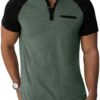 Sailwind Henley Shirts for Men Short Sleeve Casual Summer Collarless Tee Basic T-Shirts Shirts Fashion Button Top with Pocket Green Black |