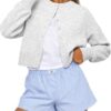 Trendy Queen Cropped Cardigan Sweaters for Women Lightweight Y2k Fall Outfits Spring Fashion Clothes 2026 Grey M at Amazon Women’s Clothing store