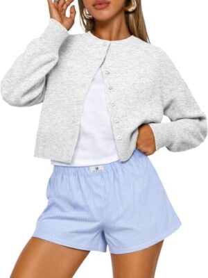 Trendy Queen Cropped Cardigan Sweaters for Women Lightweight Y2k Fall Outfits Spring Fashion Clothes 2026 Grey M at Amazon Women’s Clothing store