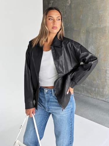 Trendy Queen Womens Leather Jacket, Oversized Going Out & Everyday Statement Piece, Bomber Jacktes Moto Coat Black XS at Amazon Women's Coats Shop