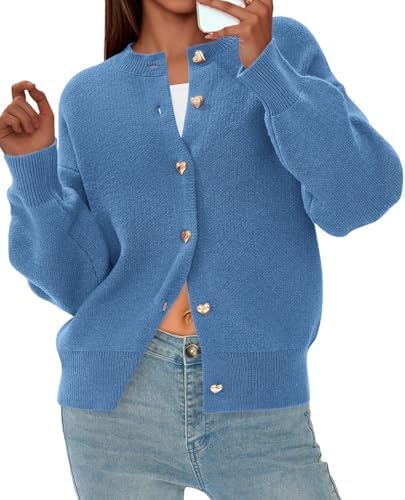 PRETTYGARDEN Cardigan for Women 2026 Fall Fashion Long Sleeve Trendy Button Down Work Office Sweaters Cute Winter Jacket (Grey Blue,Small) at Amazon Women’s Clothing store