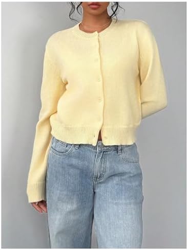 SOLY HUX Women's Button Down Cropped Lightweight Cardigan Sweater Cute Fall Fashion 2025 Mustard Yellow X-Small at Amazon Women’s Clothing store