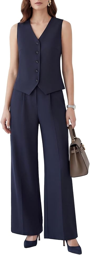 Women's 2-Piece Vest & Pants Set - Wrinkle-Resistant Waistcoat, High-End Business Formal & Casual Trouser Suit