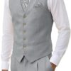 High-end Linen Suit, Men's 2-Piece Slim-fit Outfit, Silver Lightweight Casual Tuxedo with Vest & Pants, for Beach, Summer, Wedding and Groomsmen