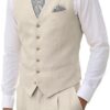 High-end Linen Suit, Men's 2-Piece Slim-fit Outfit, Silver Lightweight Casual Tuxedo with Vest & Pants, for Beach, Summer, Wedding and Groomsmen