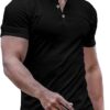 Men's Muscle Slim Fit Henley Shirt, Crew Neck Longline T-Shirt, Button Casual Sports Tee for Gym & Workout