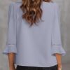 EVALESS Women's 3/4 Sleeve Top, Fashion Casual Ruched V-Neck Business Work Blouse, Office Shirt