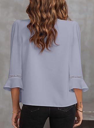 EVALESS Women's 3/4 Sleeve Top, Fashion Casual Ruched V-Neck Business Work Blouse, Office Shirt