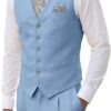 High-end Linen Suit, Men's 2-Piece Slim-fit Outfit, Silver Lightweight Casual Tuxedo with Vest & Pants, for Beach, Summer, Wedding and Groomsmen