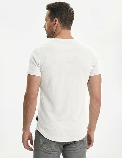 Men's Muscle Slim Fit Henley Shirt, Crew Neck Longline T-Shirt, Button Casual Sports Tee for Gym & Workout