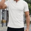 Men's Muscle Slim Fit Henley Shirt, Crew Neck Longline T-Shirt, Button Casual Sports Tee for Gym & Workout