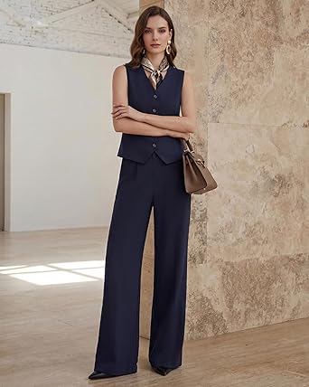 Women's 2-Piece Vest & Pants Set - Wrinkle-Resistant Waistcoat, High-End Business Formal & Casual Trouser Suit