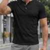 Men's Muscle Slim Fit Henley Shirt, Crew Neck Longline T-Shirt, Button Casual Sports Tee for Gym & Workout