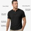 Men's Muscle Slim Fit Henley Shirt, Crew Neck Longline T-Shirt, Button Casual Sports Tee for Gym & Workout