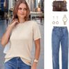 Arach&Cloz Women's Lightweight Wool-Blend Short Sleeve Sweater Top, Business & Casual Style
