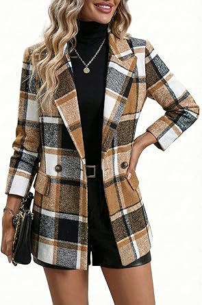 815Re6zZNrL._AC_SY445_ Mina Self Women's 2026 Plaid Houndstooth Coat - Lightweight Fully Lined Button Casual Daily Office Work Jacket with Pockets