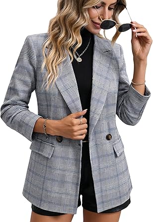 81G6-wSe6QL._AC_SY445_ Mina Self Women's 2026 Plaid Houndstooth Coat - Lightweight Fully Lined Button Casual Daily Office Work Jacket with Pockets