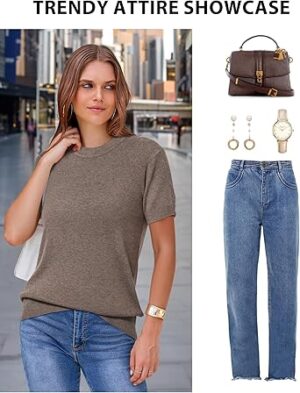 81HvLpO-ZEL._AC_SX342_ Arach&Cloz Women's Lightweight Wool-Blend Short Sleeve Sweater Top, Business & Casual Style