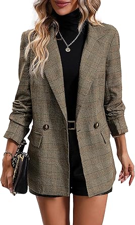 81INtbfM5fL._AC_SY445_ Mina Self Women's 2026 Plaid Houndstooth Coat - Lightweight Fully Lined Button Casual Daily Office Work Jacket with Pockets