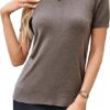 Arach&Cloz Women's Lightweight Wool-Blend Short Sleeve Sweater Top, Business & Casual Style