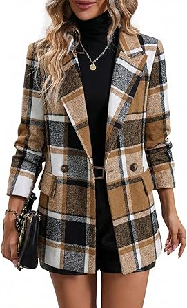 81Yi2Je0TrL._AC_SY445_ Mina Self Women's 2026 Plaid Houndstooth Coat - Lightweight Fully Lined Button Casual Daily Office Work Jacket with Pockets