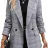 81fK4hQo7ML._AC_SY445_ Mina Self Women's 2026 Plaid Houndstooth Coat - Lightweight Fully Lined Button Casual Daily Office Work Jacket with Pockets