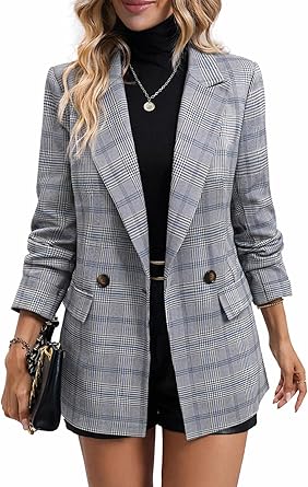 81fK4hQo7ML._AC_SY445_ Mina Self Women's 2026 Plaid Houndstooth Coat - Lightweight Fully Lined Button Casual Daily Office Work Jacket with Pockets