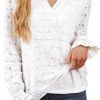 RUMIA Women's Blouse, V-Neck Eyelet Lace Lined Dress Shirt, Sheer Long-Sleeve Embroidered Top, 2025 Fashion