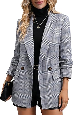 81ofo-LS8rL._AC_SY445_ Mina Self Women's 2026 Plaid Houndstooth Coat - Lightweight Fully Lined Button Casual Daily Office Work Jacket with Pockets