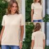 Arach&Cloz Women's Lightweight Wool-Blend Short Sleeve Sweater Top, Business & Casual Style