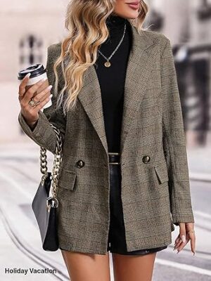 Mina Self Women's 2026 Plaid Houndstooth Coat - Lightweight Fully Lined Button Casual Daily Office Work Jacket with Pockets