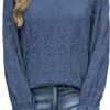 RUMIA Women's Blouse, V-Neck Eyelet Lace Lined Dress Shirt, Sheer Long-Sleeve Embroidered Top, 2025 Fashion