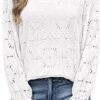 RUMIA Women's Blouse, V-Neck Eyelet Lace Lined Dress Shirt, Sheer Long-Sleeve Embroidered Top, 2025 Fashion